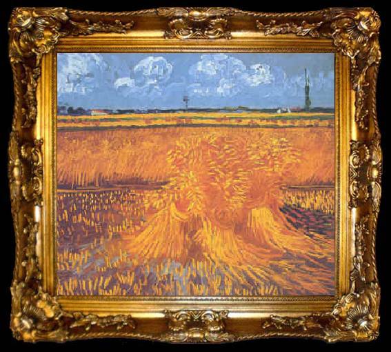 framed  Vincent Van Gogh Wheatfields With Cypress at Arles, ta009-2